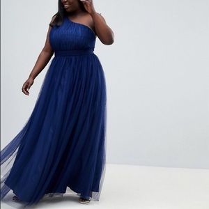 ASOS curve premium tulle one shoulder blue gown